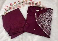 SF2 5473  Beautiful  Cotton  kurti pant  with embroidery  - Purple, 2XL-44