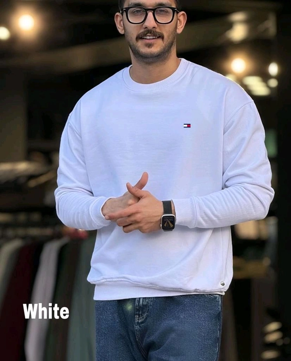 ZARA 5480 Full Sleeves ROUND NECK SWEATSHIRTS  Cotton Fleece Stuff  - White, XL-42