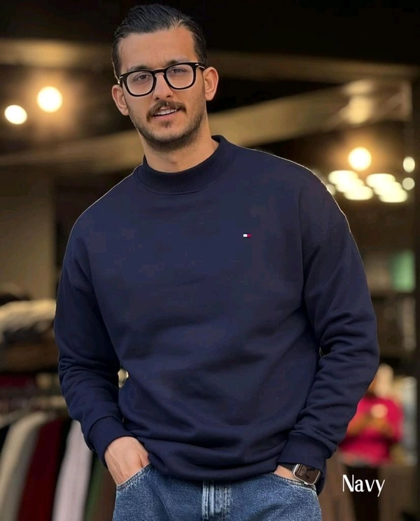 ZARA 5480 Full Sleeves ROUND NECK SWEATSHIRTS  Cotton Fleece Stuff  - Navy Blue, M-38