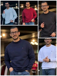 ZARA 5480 Full Sleeves ROUND NECK SWEATSHIRTS  Cotton Fleece Stuff  - Navy Blue, L-40
