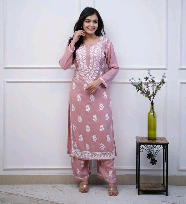 SF3  5489 *New Rayon bright colour chicken embroidery on kurti and Pant - L-40