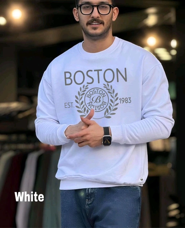 5491 Presenting  COTTON FLEECE SWEATSHIRTS *BRAND ~Boston*PRINT QUALITY - White, L-40