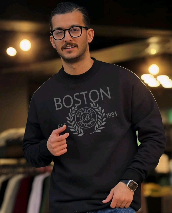 5491 Presenting  COTTON FLEECE SWEATSHIRTS *BRAND ~Boston*PRINT QUALITY - Black, XL-42