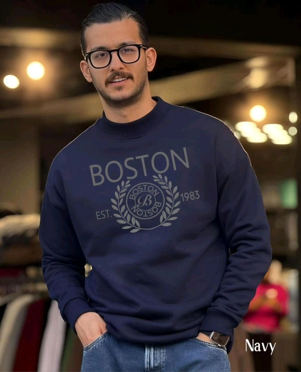 5491 Presenting  COTTON FLEECE SWEATSHIRTS *BRAND ~Boston*PRINT QUALITY - Navy Blue, M-38