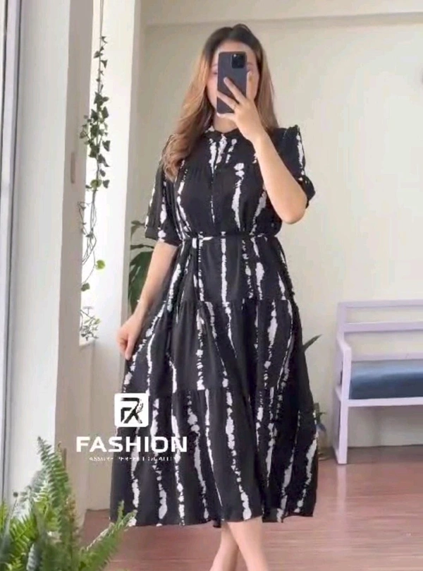 SF2  5494 New Beautiful black Printed cotton middi with heart neck Gown dress - XL-42