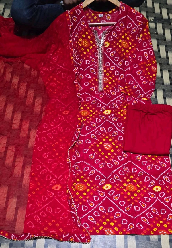 SF2  5498 New  Bandhani  Special Sequence Work On kurta and Plain Malmal Duppata  - 3XL-46