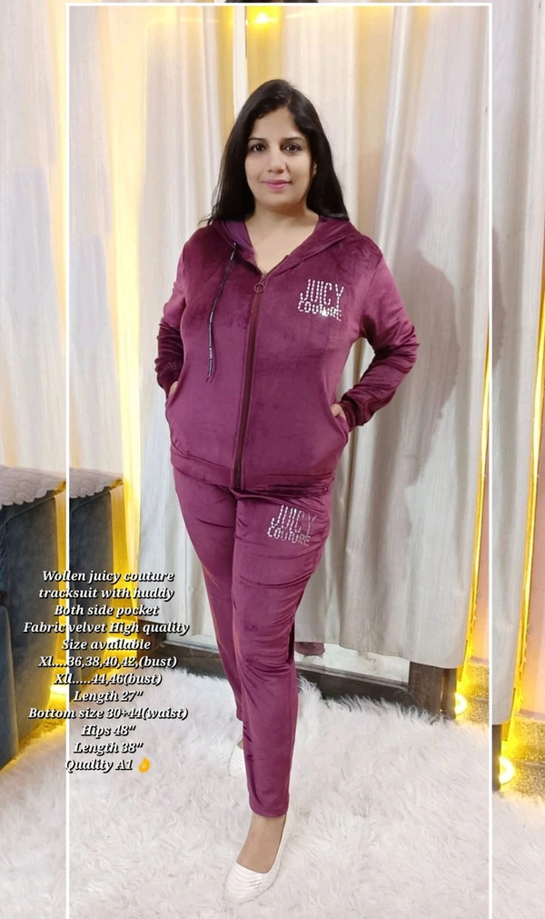 KD18  5502 Wollen juicy couture tracksuit with huddy Both side pocket  - Purple, S-36