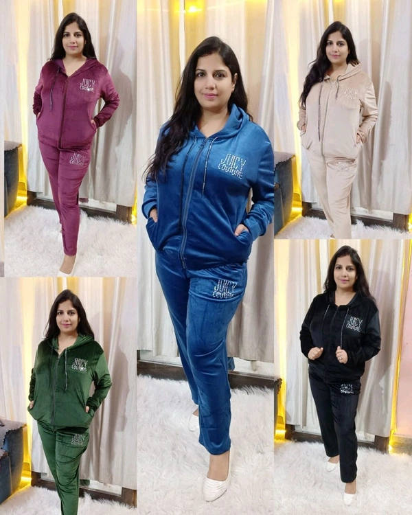 KD18  5502 Wollen juicy couture tracksuit with huddy Both side pocket  - Purple, S-36