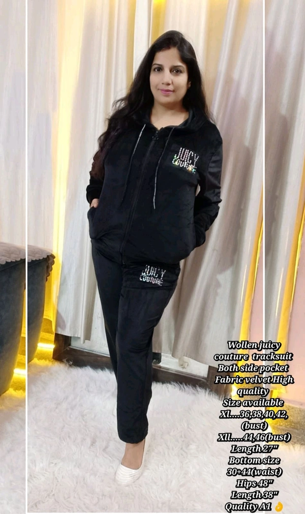 KD18  5502 Wollen juicy couture tracksuit with huddy Both side pocket  - Black, XL-42