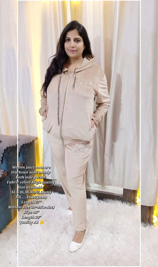 KD18  5502 Wollen juicy couture tracksuit with huddy Both side pocket  - Cream colour, M-38