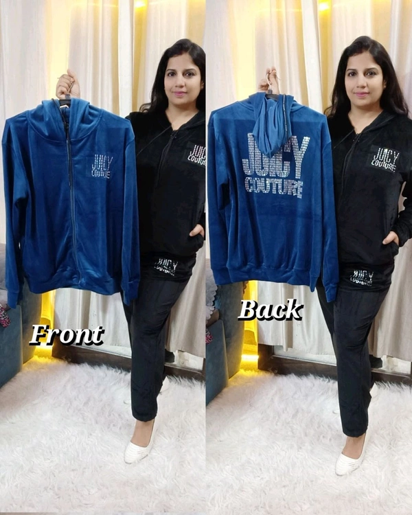 KD18  5502 Wollen juicy couture tracksuit with huddy Both side pocket  - Blue, 2XL-44