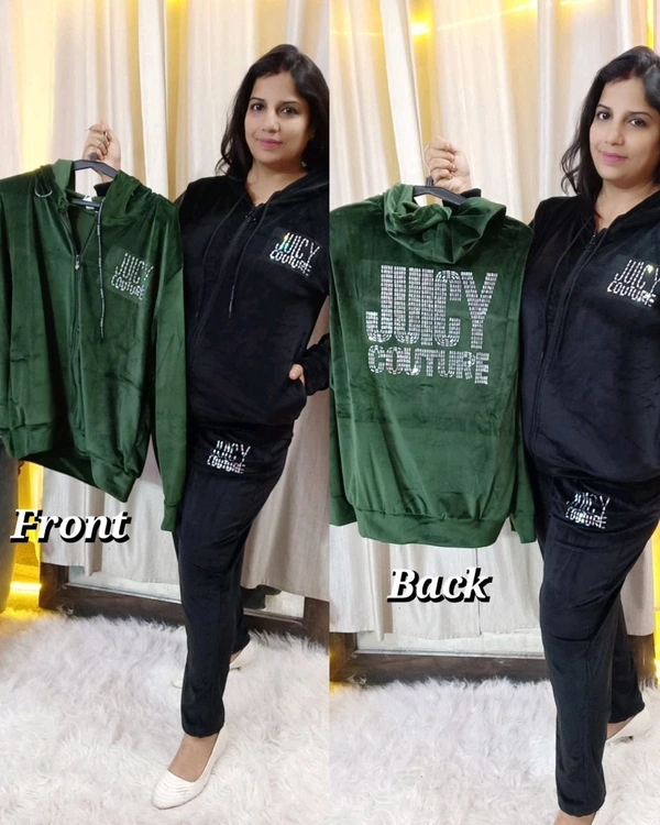 KD18  5502 Wollen juicy couture tracksuit with huddy Both side pocket  - Green, L-40