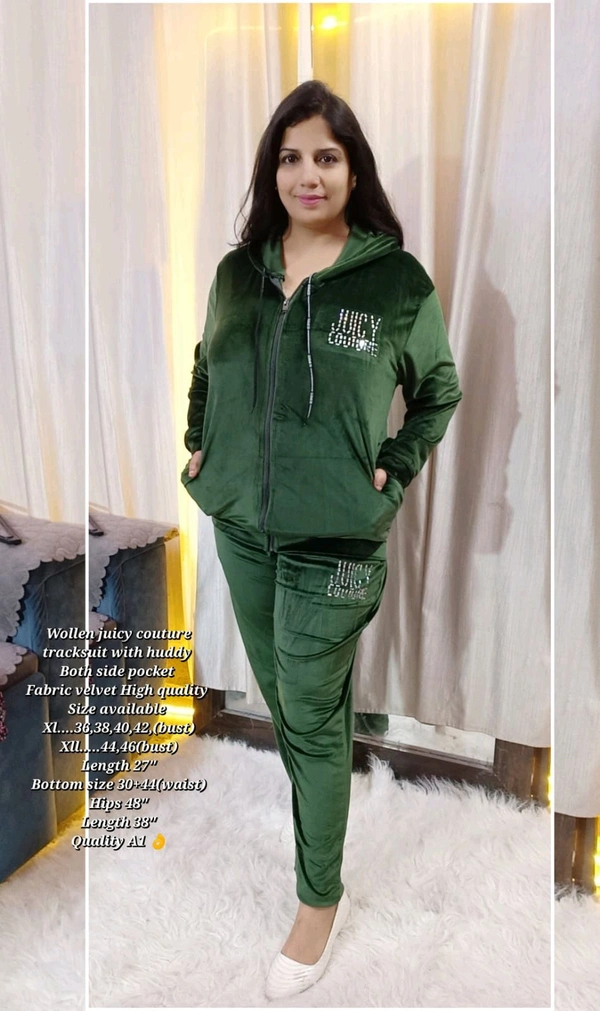 KD18  5502 Wollen juicy couture tracksuit with huddy Both side pocket  - Green, 2XL-44