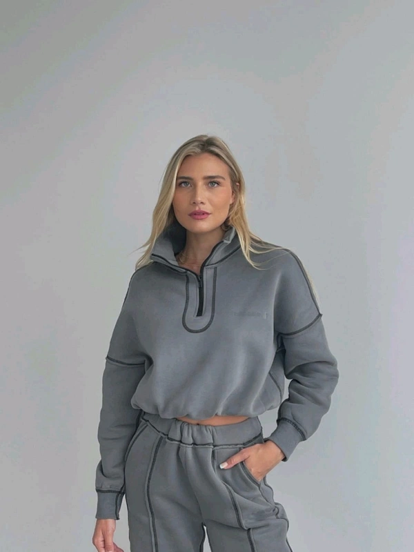 KD18 5508 Fleece downshoulder cordsetFabric  - Gray, X L-42