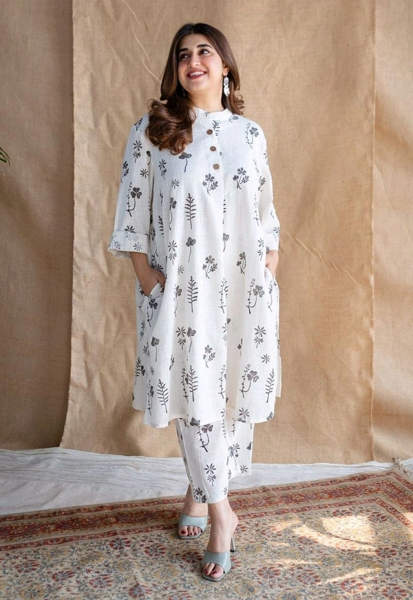 SF3  5512 Simple our latest launch  Pure Cotton kurti with leaf print with Plazo  Cotton One Side Pocket in Kurti - XL-42
