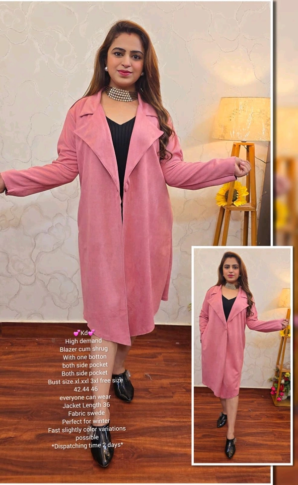 KD18  5513 High demand Blazer cum shrug With one botton both side pocket  - Pink, XL-42