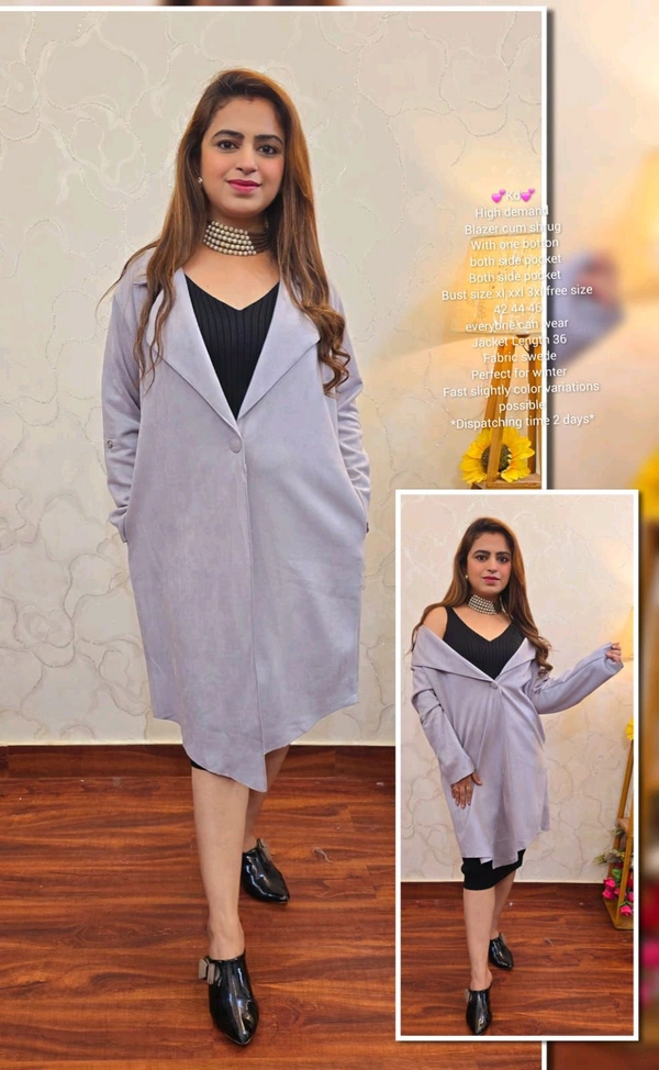 KD18  5513 High demand Blazer cum shrug With one botton both side pocket  - Gray, XL-42
