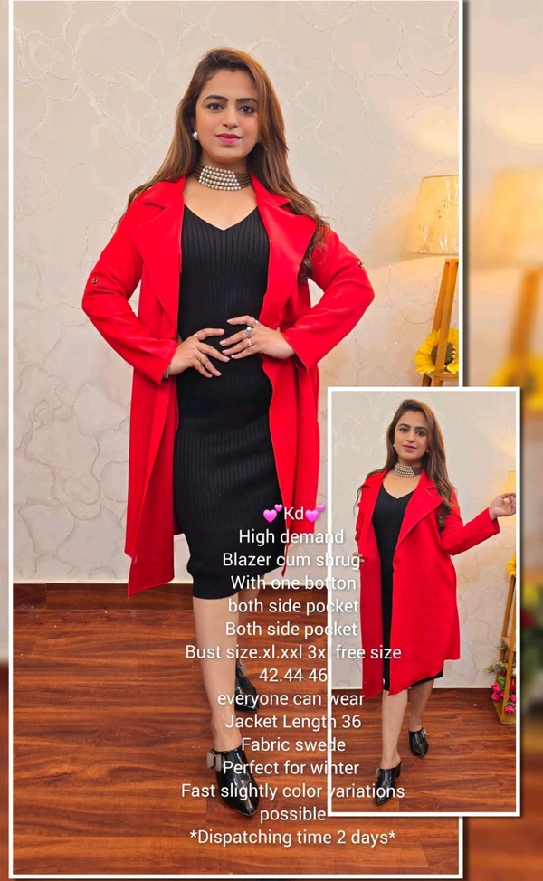 KD18  5513 High demand Blazer cum shrug With one botton both side pocket  - Red, 3XL-46