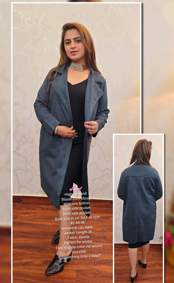 KD18  5513 High demand Blazer cum shrug With one botton both side pocket  - Blue, XL-42