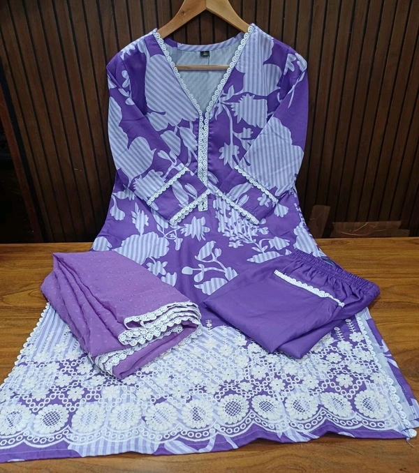 SF3  5516 pure muslin premium qualities-3 pc sets For EMBRODIERY  - Purple, M-38