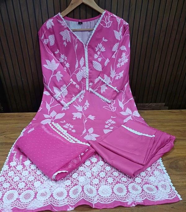 SF3  5516 pure muslin premium qualities-3 pc sets For EMBRODIERY  - Pink, L-40
