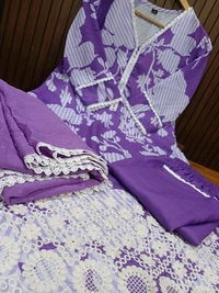 SF3  5516 pure muslin premium qualities-3 pc sets For EMBRODIERY  - Purple, XL-42