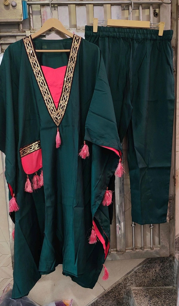 KD18 5518 PARTY WEAR ROMAN SILK KAFTAN SET  - Green, L-40