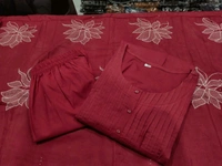 SF3  5519  Latest launch a pintex Pure Cotton Set discharge print kurti with pant and mulmul printed dupatta - Red, L-40