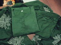 SF3  5519  Latest launch a pintex Pure Cotton Set discharge print kurti with pant and mulmul printed dupatta - Green, 2XL-44