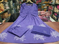 SF3  5519  Latest launch a pintex Pure Cotton Set discharge print kurti with pant and mulmul printed dupatta - Purple, 2XL-44