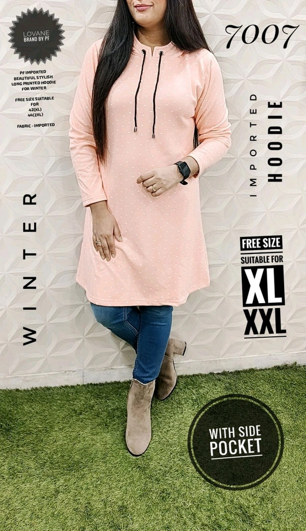 PFD 7007 IMPORTED BEAUTIFUL STYLISH PRINTED LONG WINTER HOODIE WITH SIDE POCKET - Pitch colour, 2XL-44
