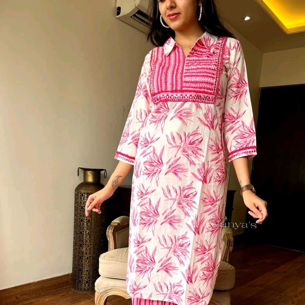 SF2 5525 New amazing kurti Afghan pant flower print*Full embroidery - Pink, L-40
