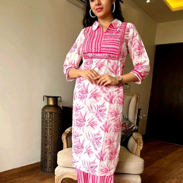 SF2 5525 New amazing kurti Afghan pant flower print*Full embroidery - Pink, XL-42