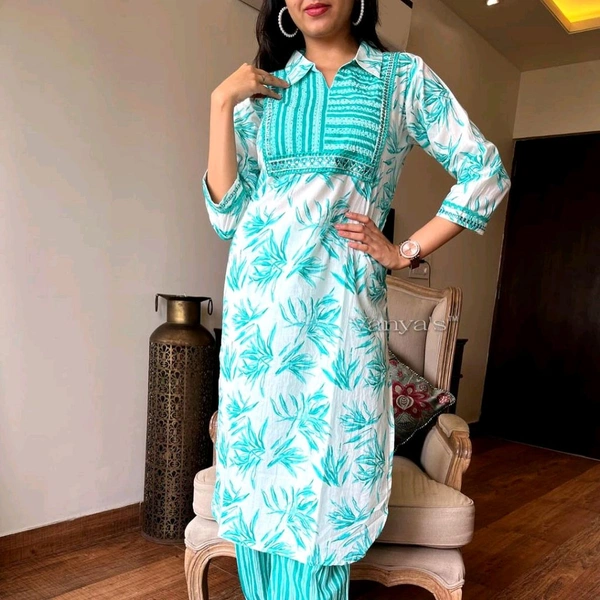 SF2 5525 New amazing kurti Afghan pant flower print*Full embroidery - Green, M-38