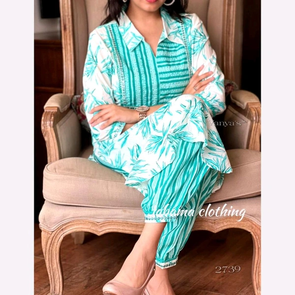 SF2 5525 New amazing kurti Afghan pant flower print*Full embroidery - Green, M-38
