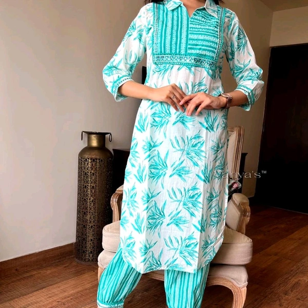 SF2 5525 New amazing kurti Afghan pant flower print*Full embroidery - Green, XL-42