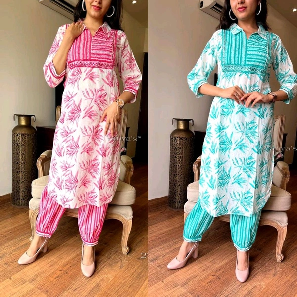 SF2 5525 New amazing kurti Afghan pant flower print*Full embroidery - Green, XL-42