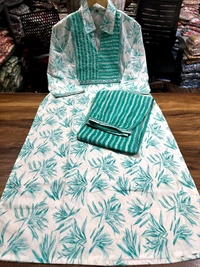 SF2 5525 New amazing kurti Afghan pant flower print*Full embroidery - Green, 2XL-44