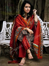 SF2  5526 CLASSY HEAVY ZARI EMBROIDERED YOKE PURE PATOLA PRINT RAYON PANTS  KURTI - XL-42