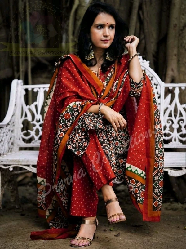 SF2  5526 CLASSY HEAVY ZARI EMBROIDERED YOKE PURE PATOLA PRINT RAYON PANTS  KURTI - XL-42