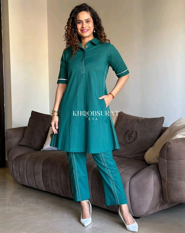 SF2  5526  Beautiful Mul Cotton Co-ord Set  with cute little pockets - Green, M-38