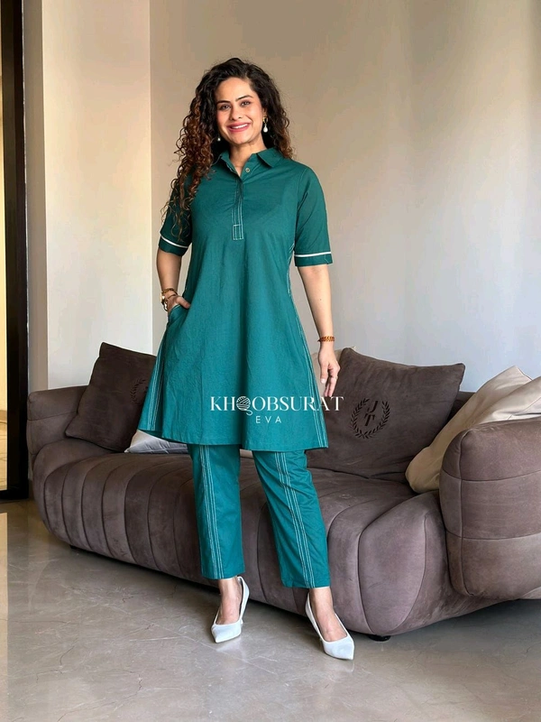 SF2  5526  Beautiful Mul Cotton Co-ord Set  with cute little pockets - Green, XL-42