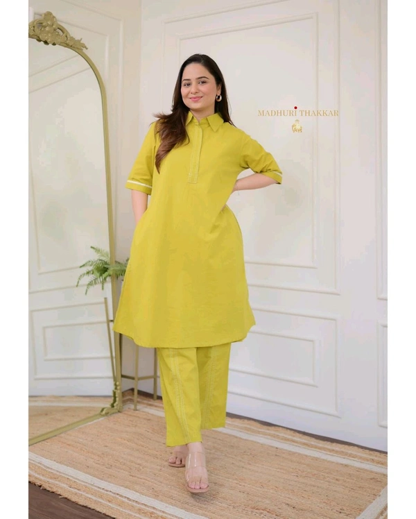SF2  5526  Beautiful Mul Cotton Co-ord Set  with cute little pockets - Yellow, XL-42