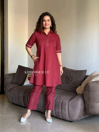 SF2  5526  Beautiful Mul Cotton Co-ord Set  with cute little pockets - Red, L