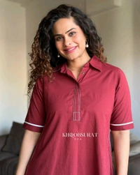 SF2  5526  Beautiful Mul Cotton Co-ord Set  with cute little pockets - Red, L