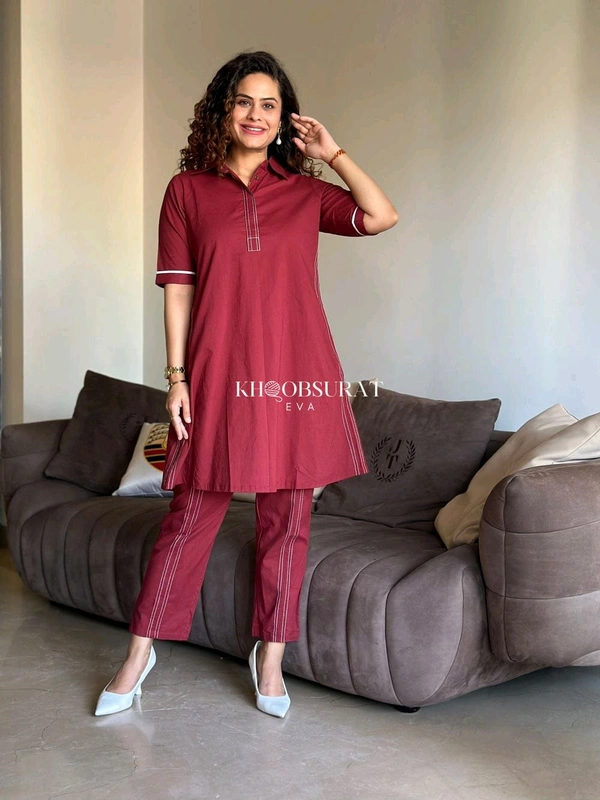 SF2  5526  Beautiful Mul Cotton Co-ord Set  with cute little pockets - Red, L-40