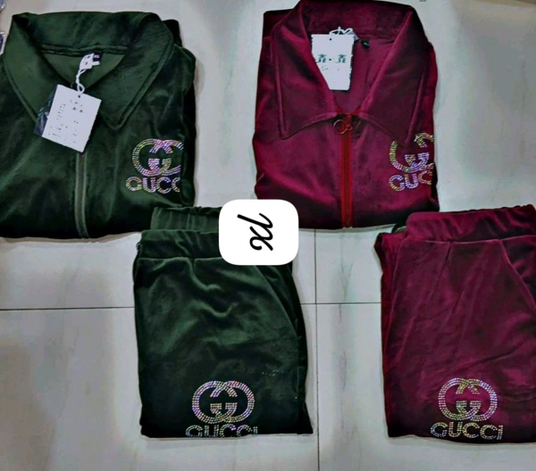KD18  5528 *STYLISH GUCCI VELVET  TRACKSUIT-    - Gray, XL-42