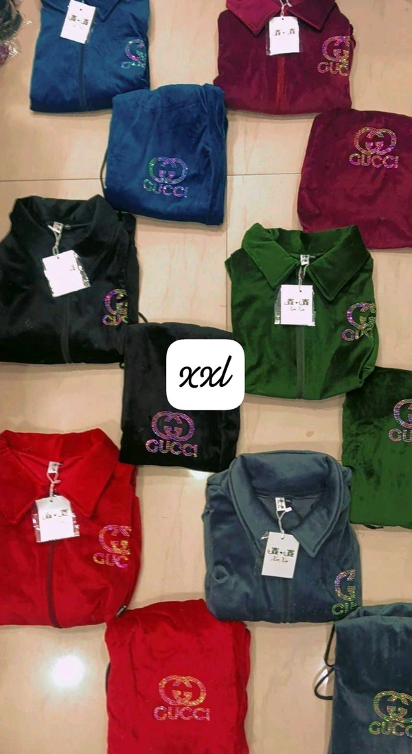 KD18  5528 *STYLISH GUCCI VELVET  TRACKSUIT-    - Gray, XL-42