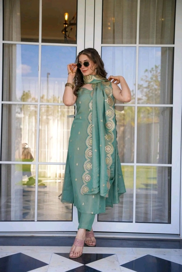 ARM 5529  Kurti - Pant - Dupatta   Kurti Roman silk: Pant  Roman silk: Dupatta  Roman silk  Embroidery Work  - L-40