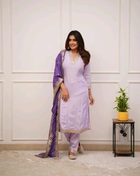 SF3  5534 HEVAY Full  Zari  COTTON SILK -HEVAY CHANDERI WITH DIGITAL PRINT WITH FULL WORK - Purple, L-40